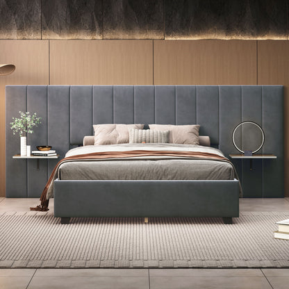 Upholstered Platform Bed With Big Headboard