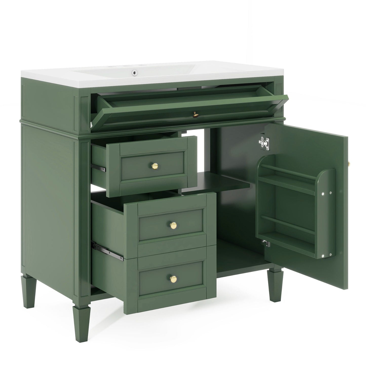 Bathroom Vanity With Top Sink, 2 Drawers And Tip Out Drawer, Rectangular Design