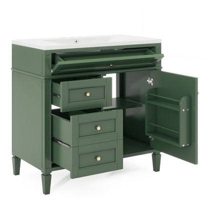 Bathroom Vanity With Top Sink, 2 Drawers And Tip Out Drawer, Rectangular Design