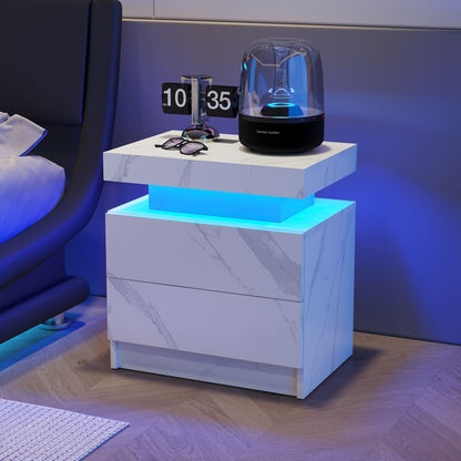 Nightstand LED, Bedside Table Cabinet With 2 Drawers For Bedroom