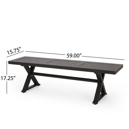 Modern Aluminum Outdoor Dining Bench With X Base