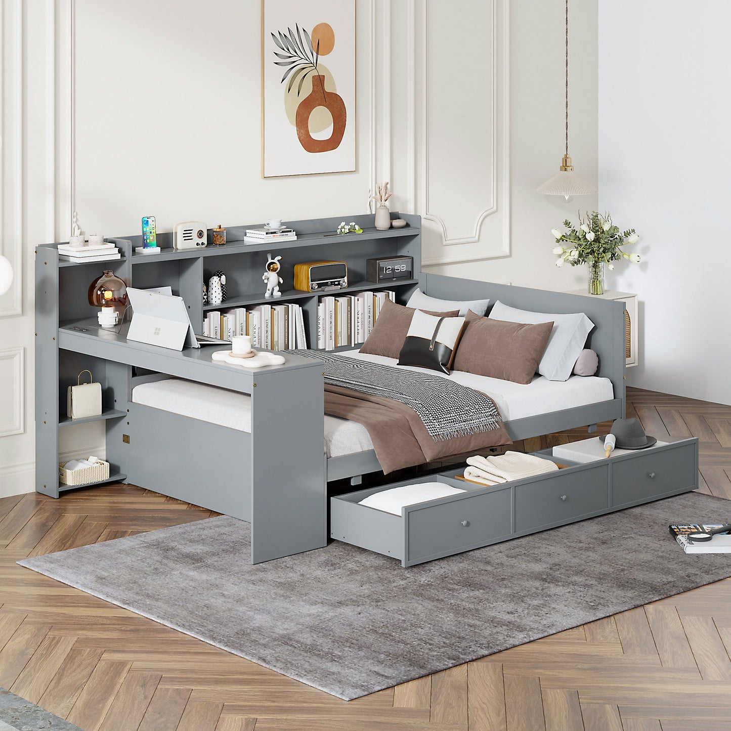 Daybed With 3 Drawers USB Ports And Desk