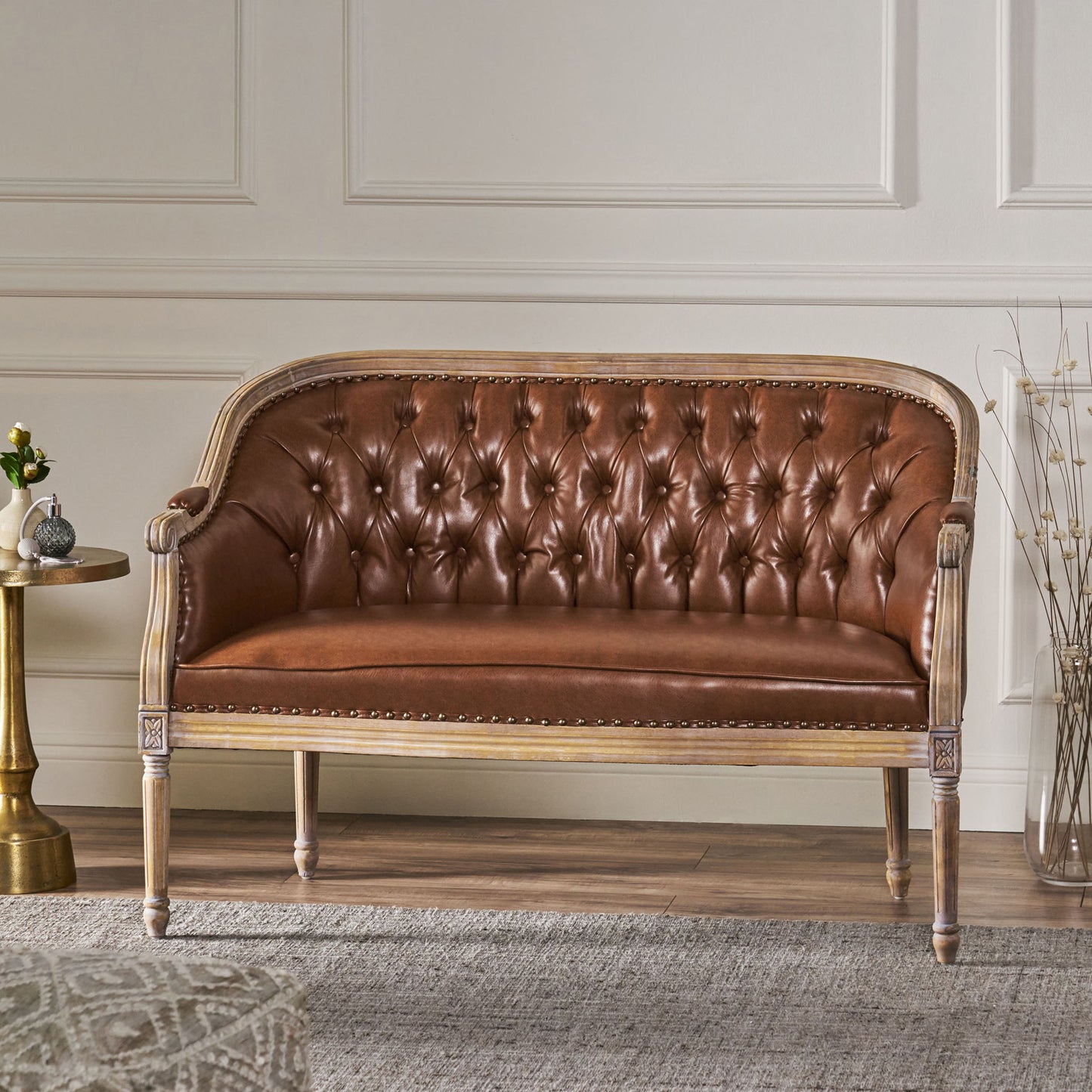 French Country Chesterfield Style Tufted Loveseat