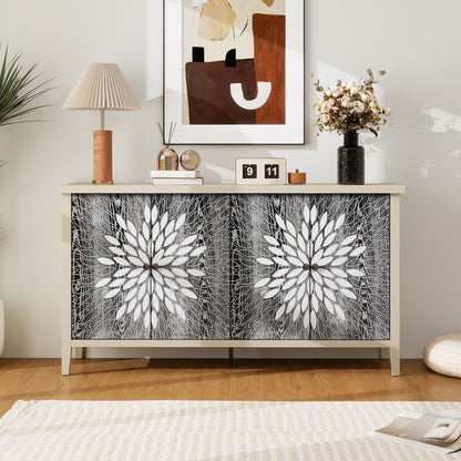 Modern Storage Cabinet With 4 Doors & Adjustable Shelves