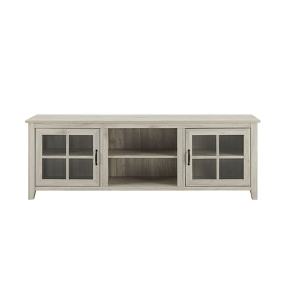 Modern Farmhouse 2 Door Glass Windowpane 70" TV Stand For 80" TVs