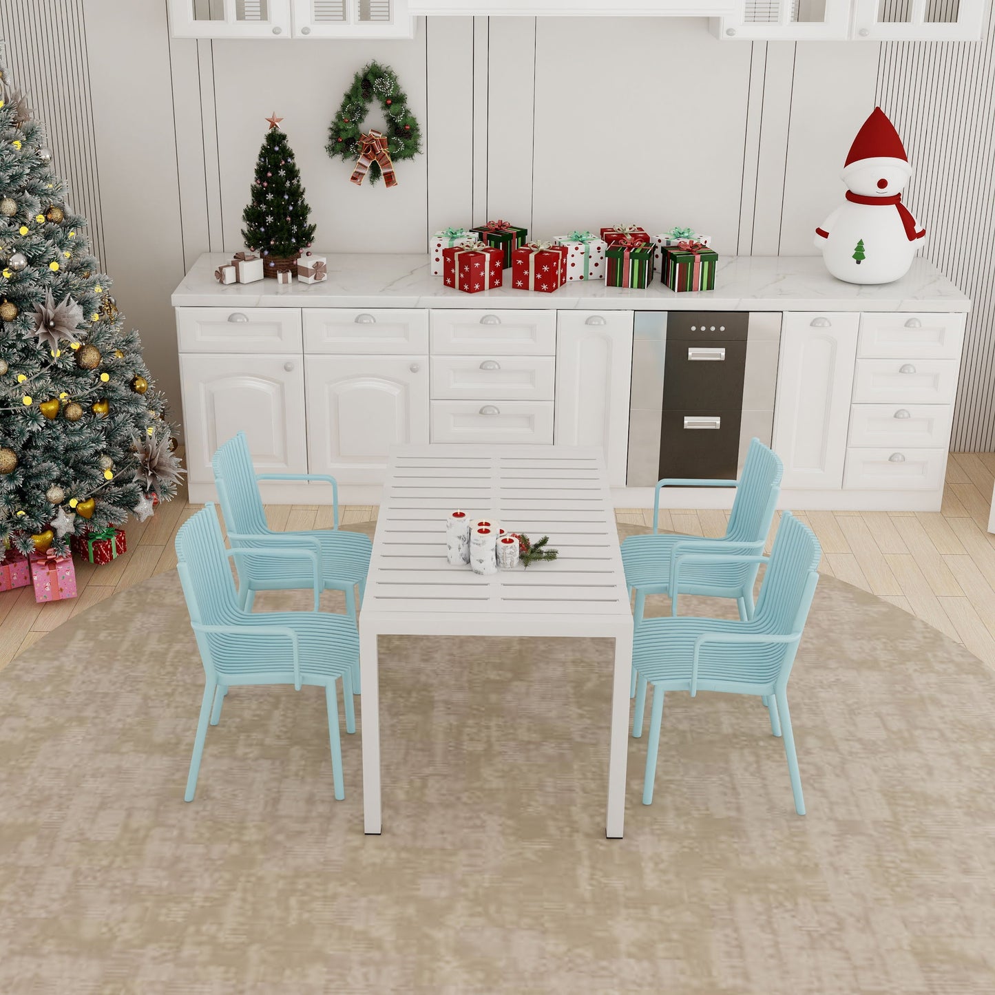 4 Modern Stackable Armchair Matched With Long Table