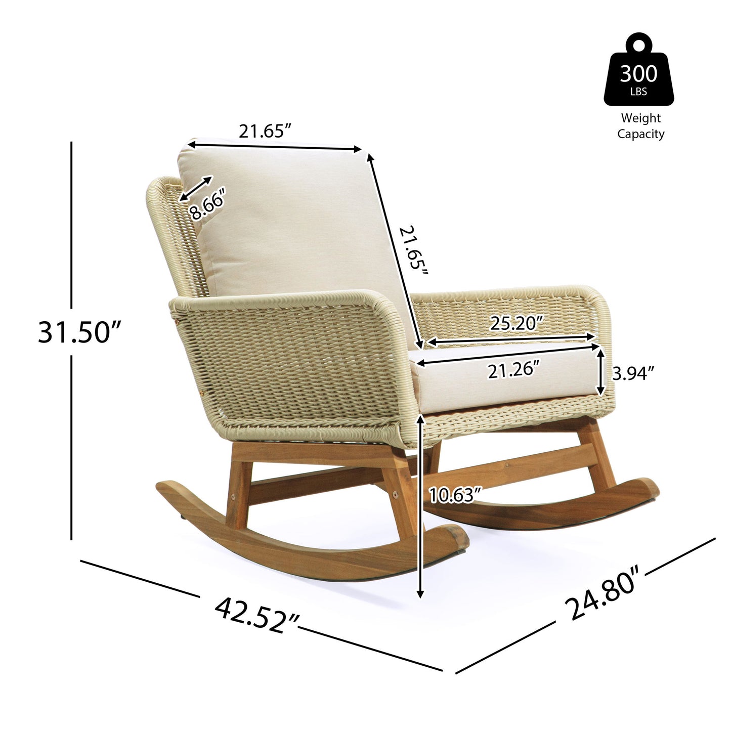 Contemporary Minimalist Wicker Rocking Chair With Soft Polyester Cushions