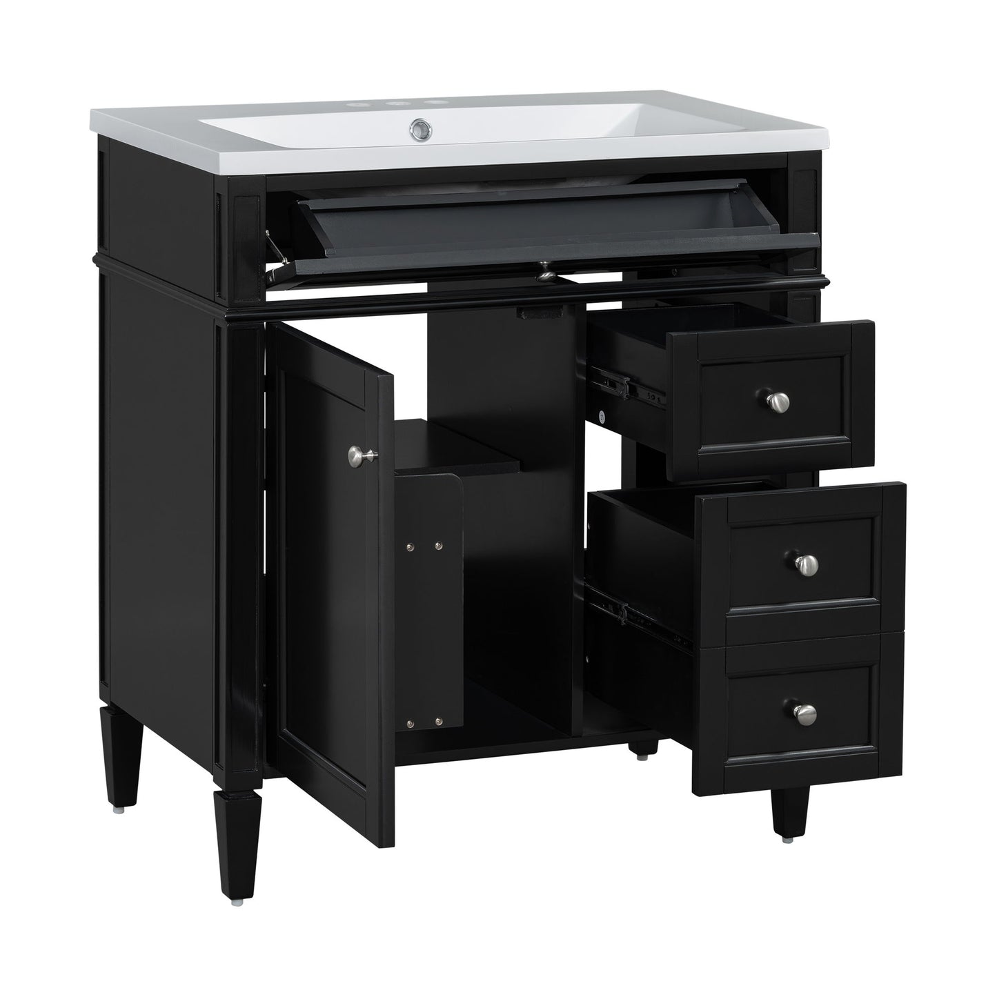 Bathroom Vanity With Top Sink, Storage Cabinet, 2 Drawers, Tip Out Drawer