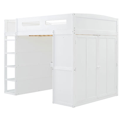 Loft Bed With Desk, Wardrobes, 4 Drawers And 4 Shelves