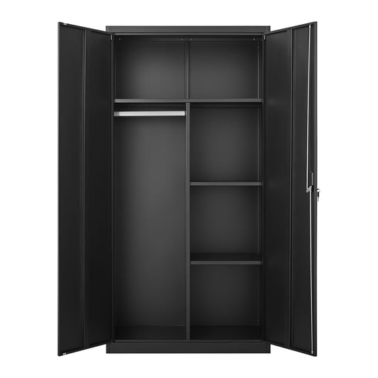 Large Capacity Wardrobe With Hanging Rod And Compartments