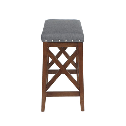 Upholstered Bar Stool With Nailhead Trim And X Frame Design (Set of 2) - Charcoal