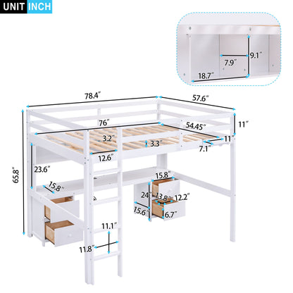 Loft Bed With Desk, Cabinets, Drawers, Charging Station And Bedside Tray