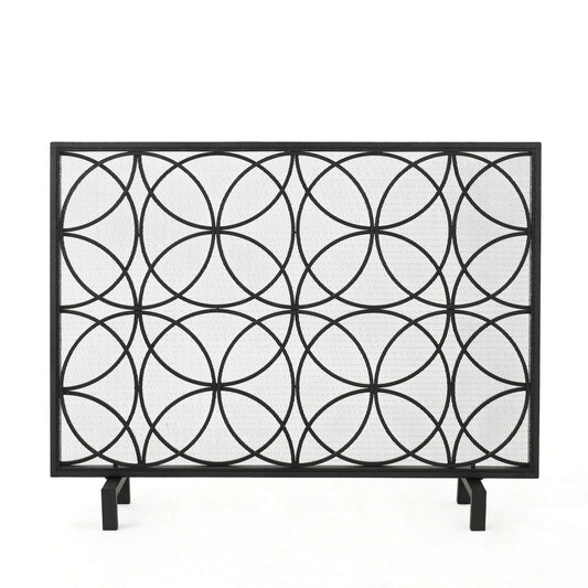 Thayer - Single Panel Iron Fireplace Screen With Geometric Design