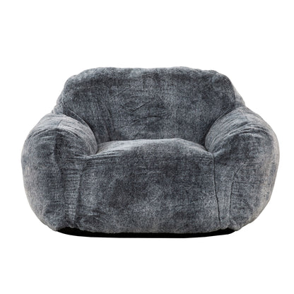 Living Room Bean Bag Sofa Chair With Memory Foam Fillings, Soft Upholstered Bean Bag Armchair - Black / Gray