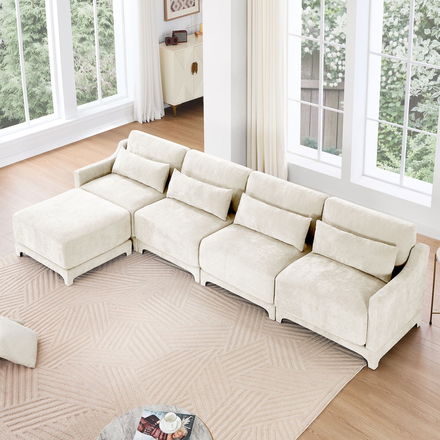 Stylish Sofa With Ottoman And Lumbar Pillows, Ergonomic Design