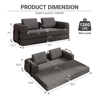 Convertible Sleeper Sofa Bed With Cylindrical Pillow, Fixed Shape Frame