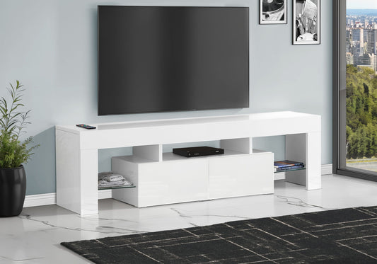 TV Stand, Console, Media Entertainment Center, Storage Cabinet, Glossy Contemporary & Modern - White