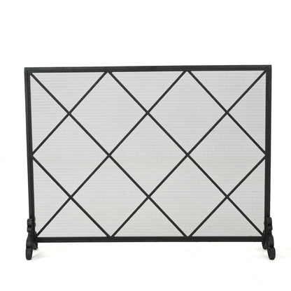 Minimalist Single Panel Iron Fireplace Screen With Diamond Design