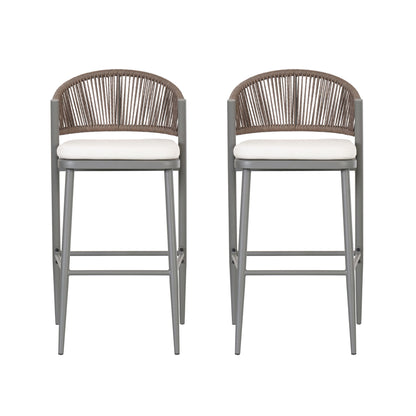 Outdoor Bar Height Metal Frame Counter Stools With Scallop Shaped Backrest & Water Resistant Cushions