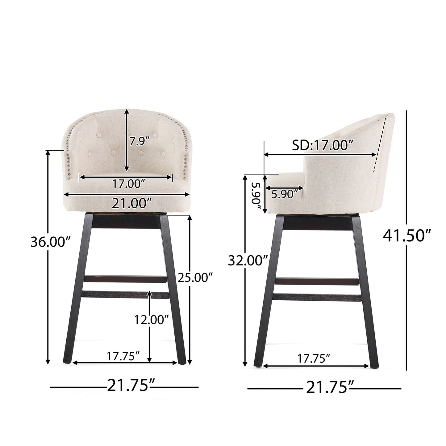 360 Degree Swivel Bar Stool With Stunning Nailhead Trim (Set of 2)