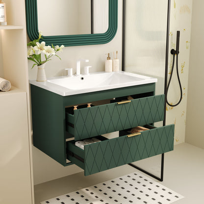 Wall Mounted Bathroom Vanity With Resin Sink, Floating Bathroom Storage Cabinet With 2 Drawers