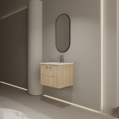Wall Mounted Bathroom Vanity With Ceramic Sink And 2 Soft Closing Doors