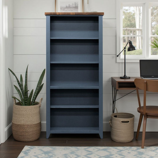 Nantucket - 5 Shelf Bookcase - Blue Denim, Whiskey