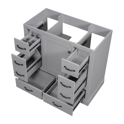 36" Bathroom Vanity Without Sink, Cabinet Base Only, 6 Drawers, Multi Functional Drawer Divider, Adjustable Shelf - Gray