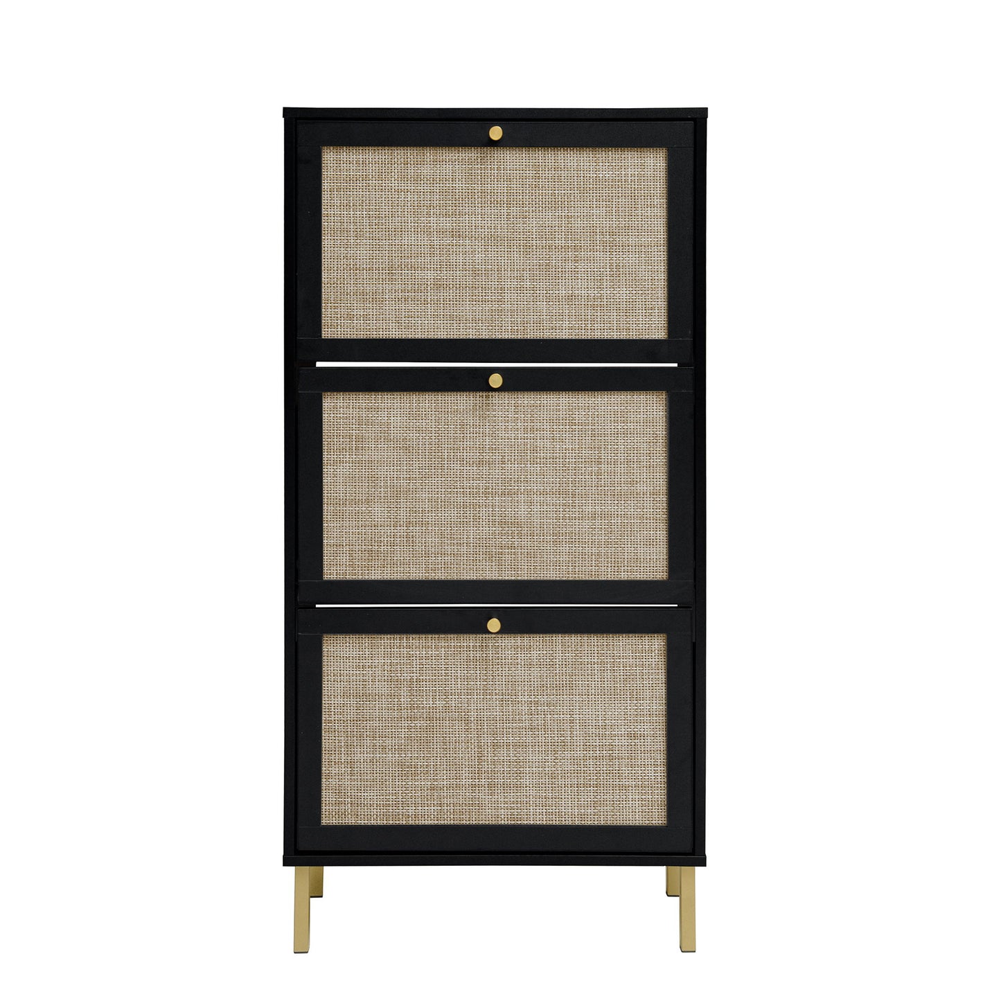 Modern Rattan 3 Door Shoe Rack Cabinet For Entryway