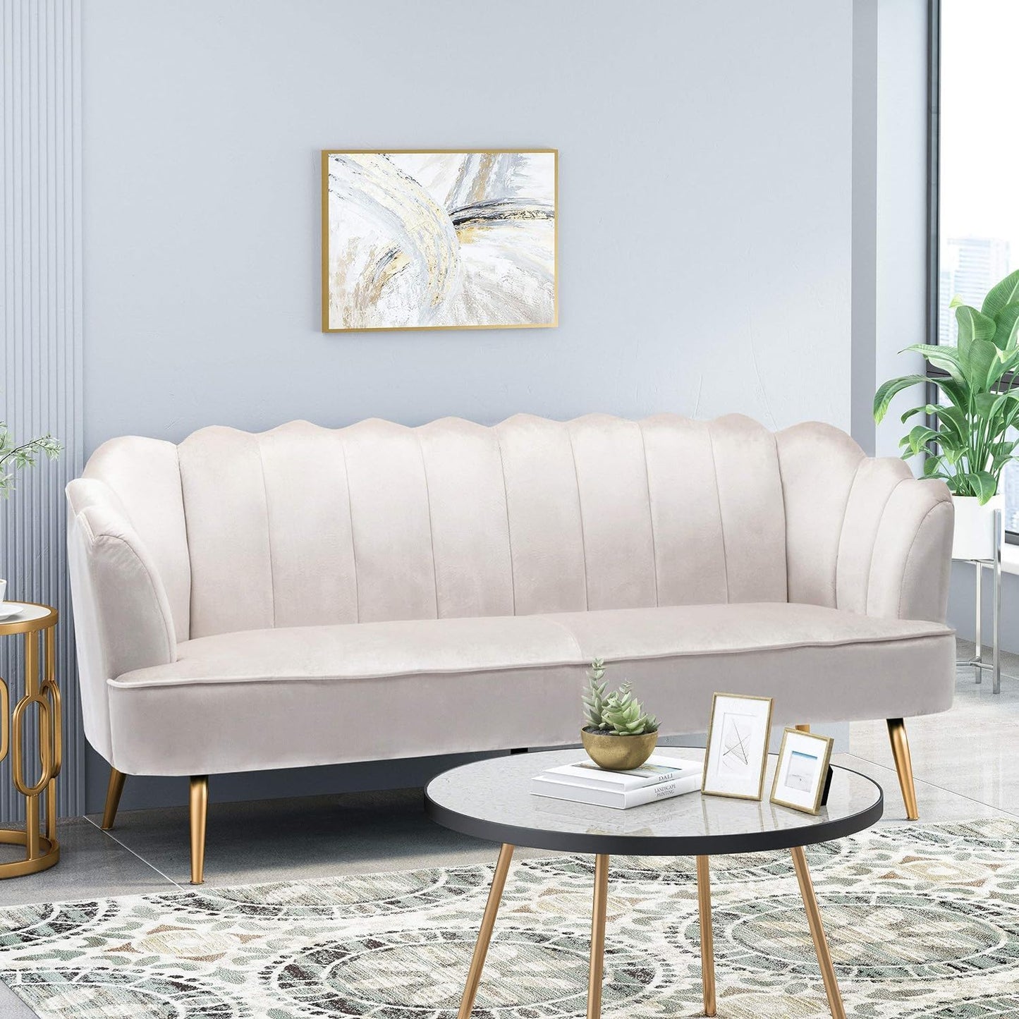 Modern Glam 3 Seater Sofa With Velvet Texture