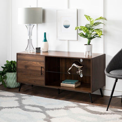 Contemporary Glass Shelf TV Stand For TVs Up To 58 - Dark Walnut
