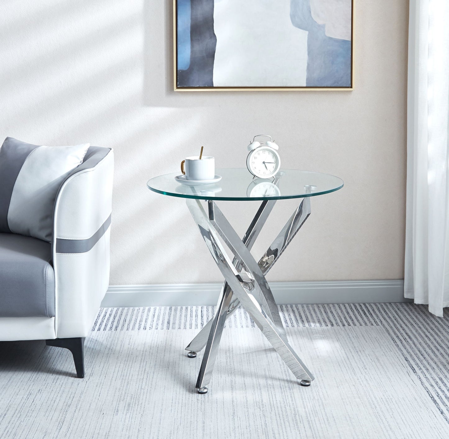 Modern Round Tempered Glass Table With Chrome Legs