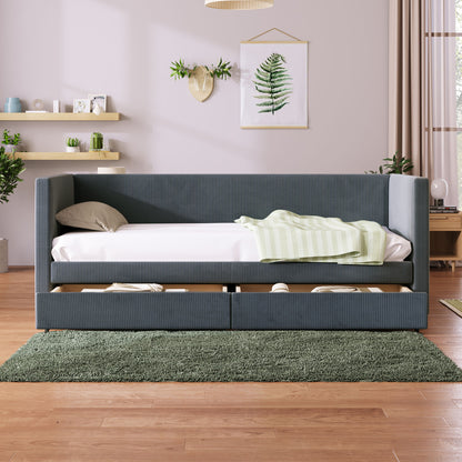 Corduroy Daybed With Two Drawers And Wood Slat