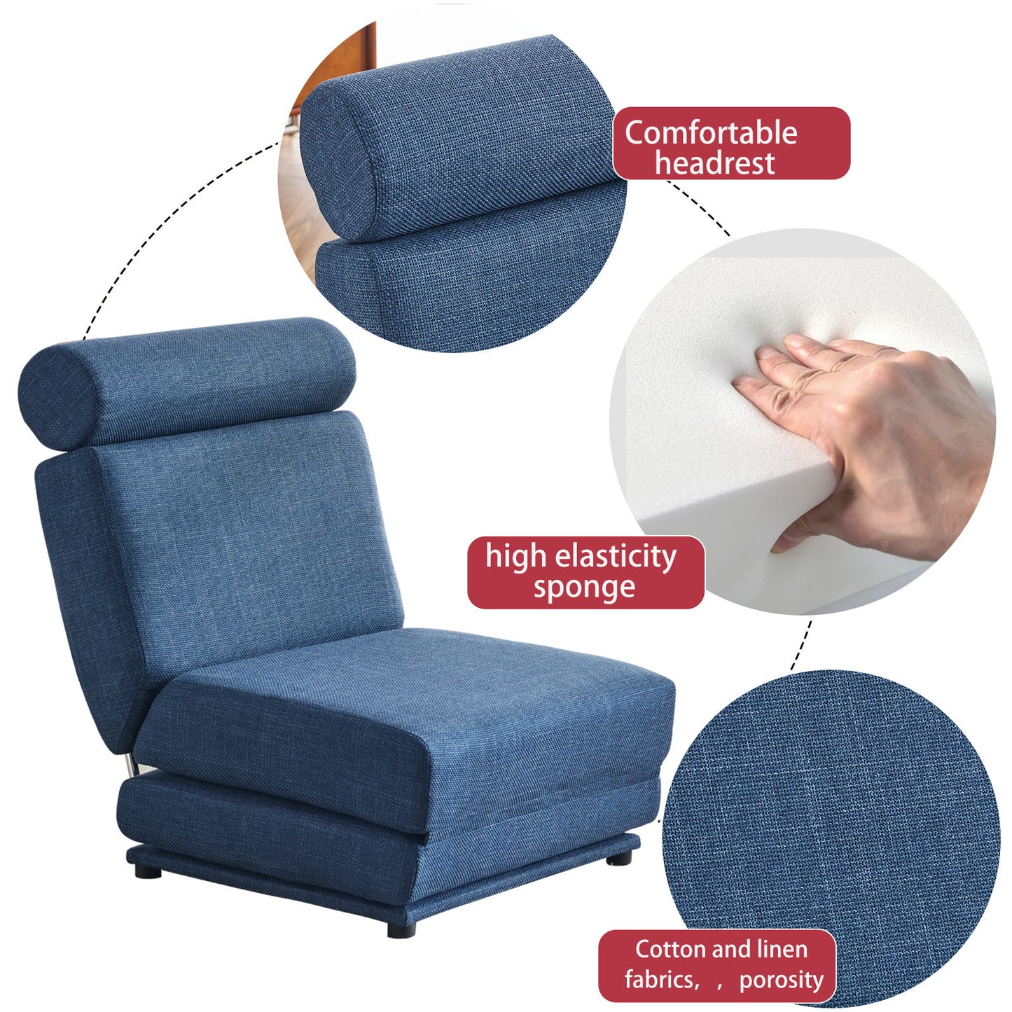 Foldable Single Chair Sofa Bed With Pillow, Easy To Store, Breathable And Wearable Linen