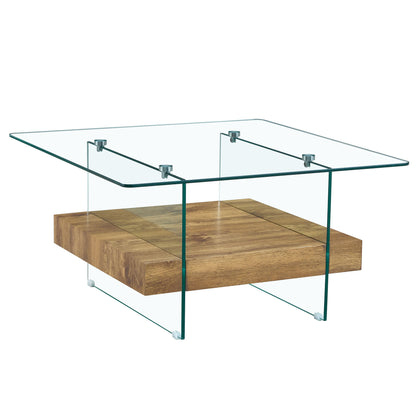 Modern 2 Tier Square Coffee Table, Elegant Marble Pattern