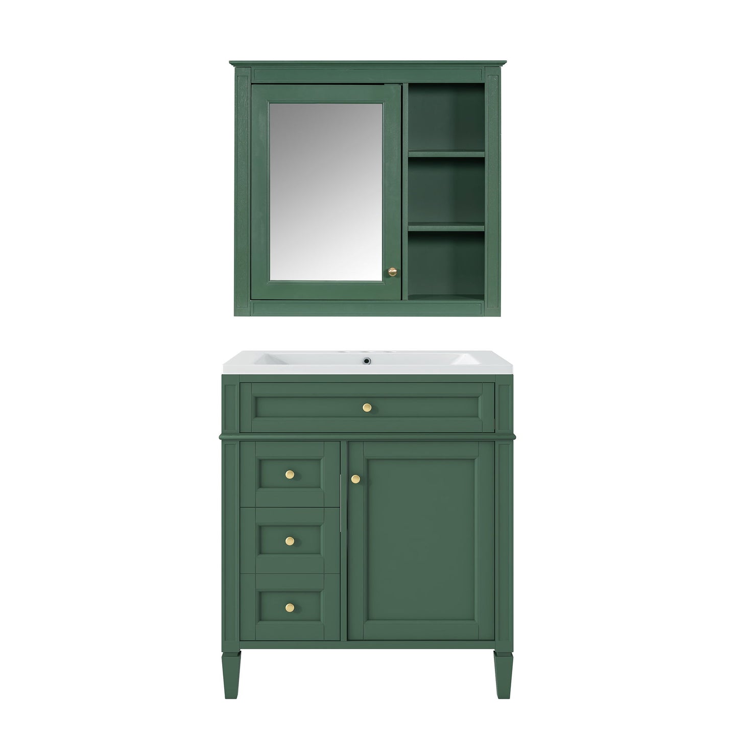 Bathroom Vanity With Medicine Cabinet, Royal Blue Mirror Cabinet, Modern Bathroom Storage Cabinet With 2 Soft Closing Doors And 4 Drawers