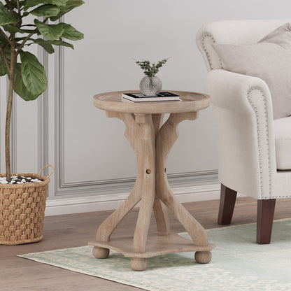 Rustic French Country Accent Table With Hourglass Firwood Base And Lipped Top
