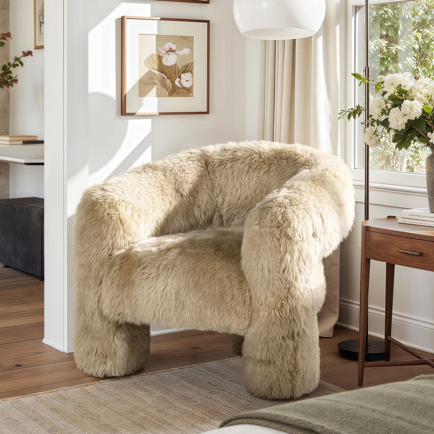 Avalon - Genuine Sheepskin Fur Split Barrel Back Accent Chair - Natural Blonde