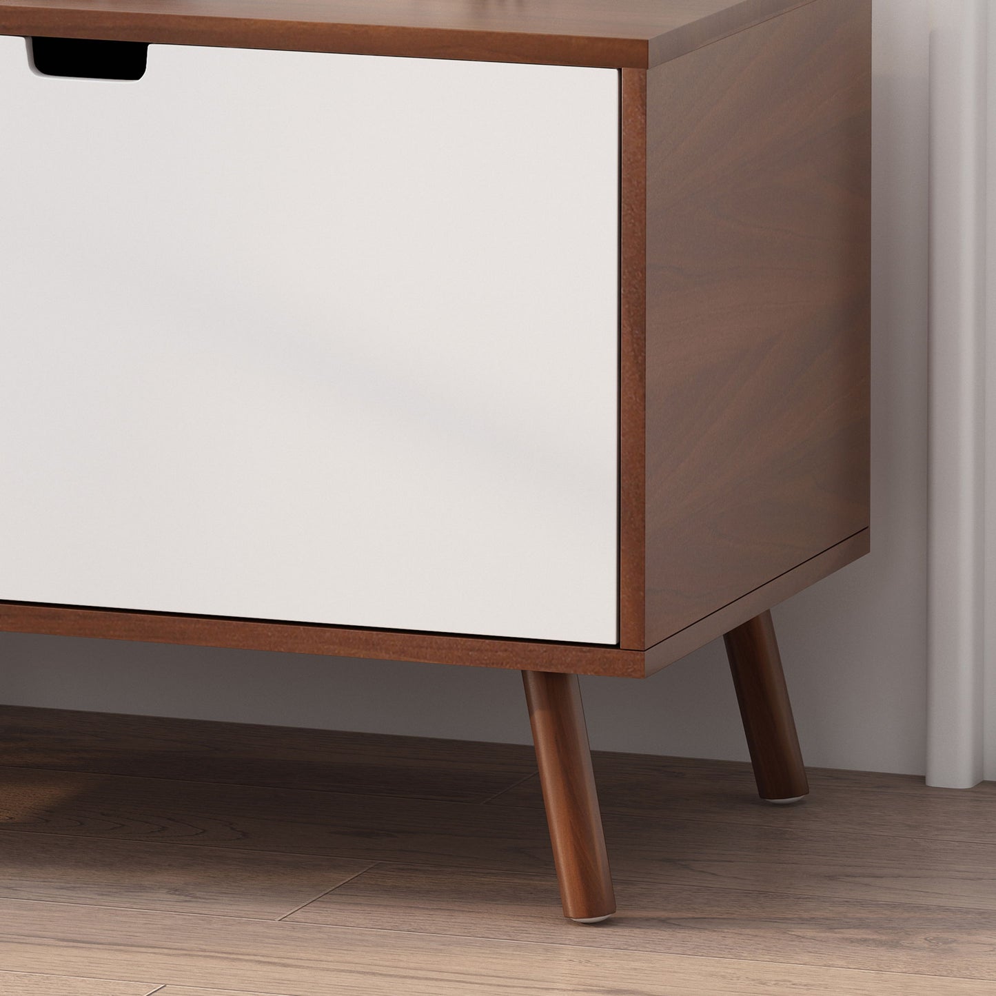 Modern 2 Door Cabinet End Table - White / Walnut