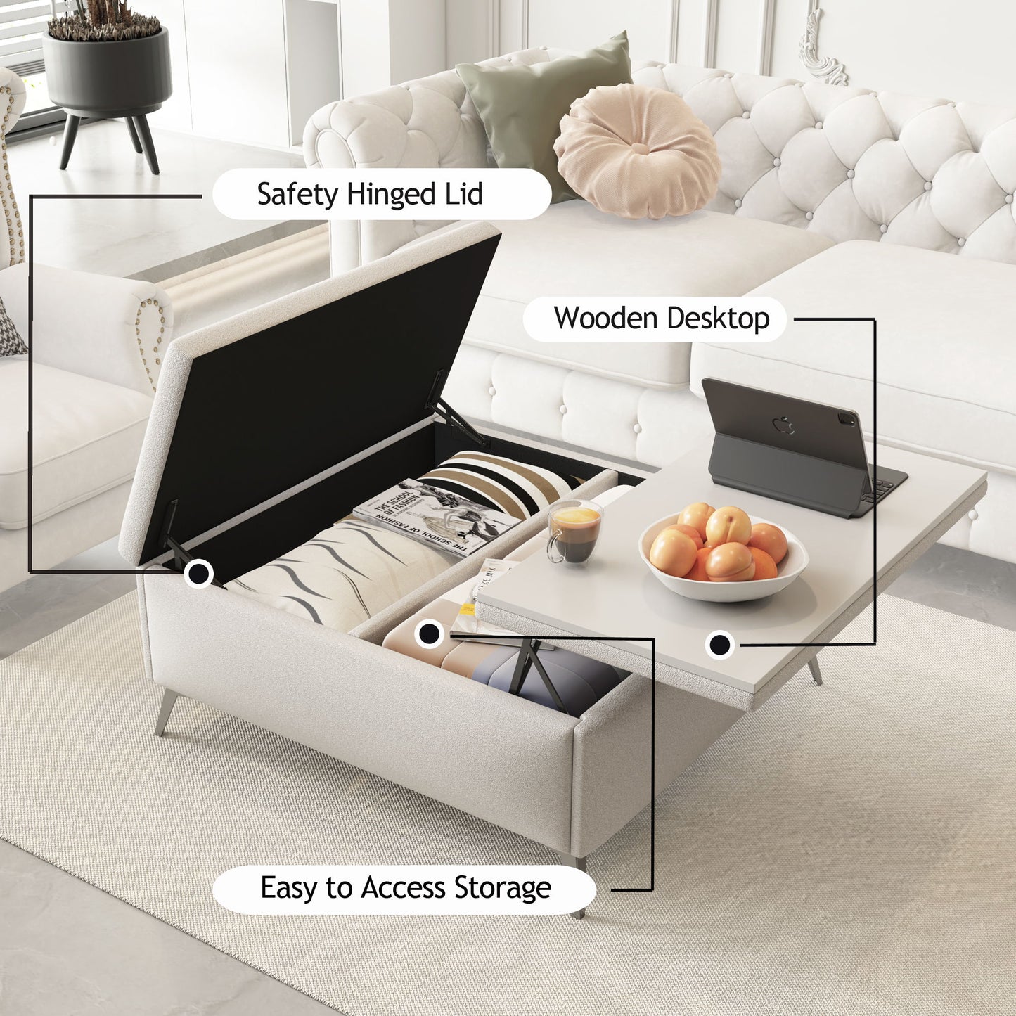 Modern Square Storage Ottoman Coffee Table With Lift-Top Design