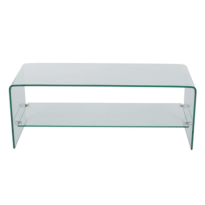 Modern Tempered Glass TV Stand With Shelf And Open Back Design - Clear