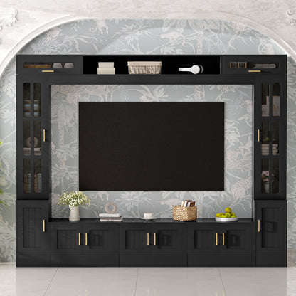Wall Unit Entertainment Center With Bookshelves For TVs Up To 80" - Black