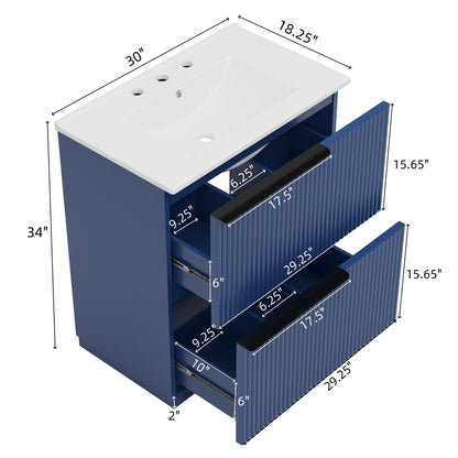 Fluted Bathroom Vanity With Ceramic Sink, Freestanding Cabinet