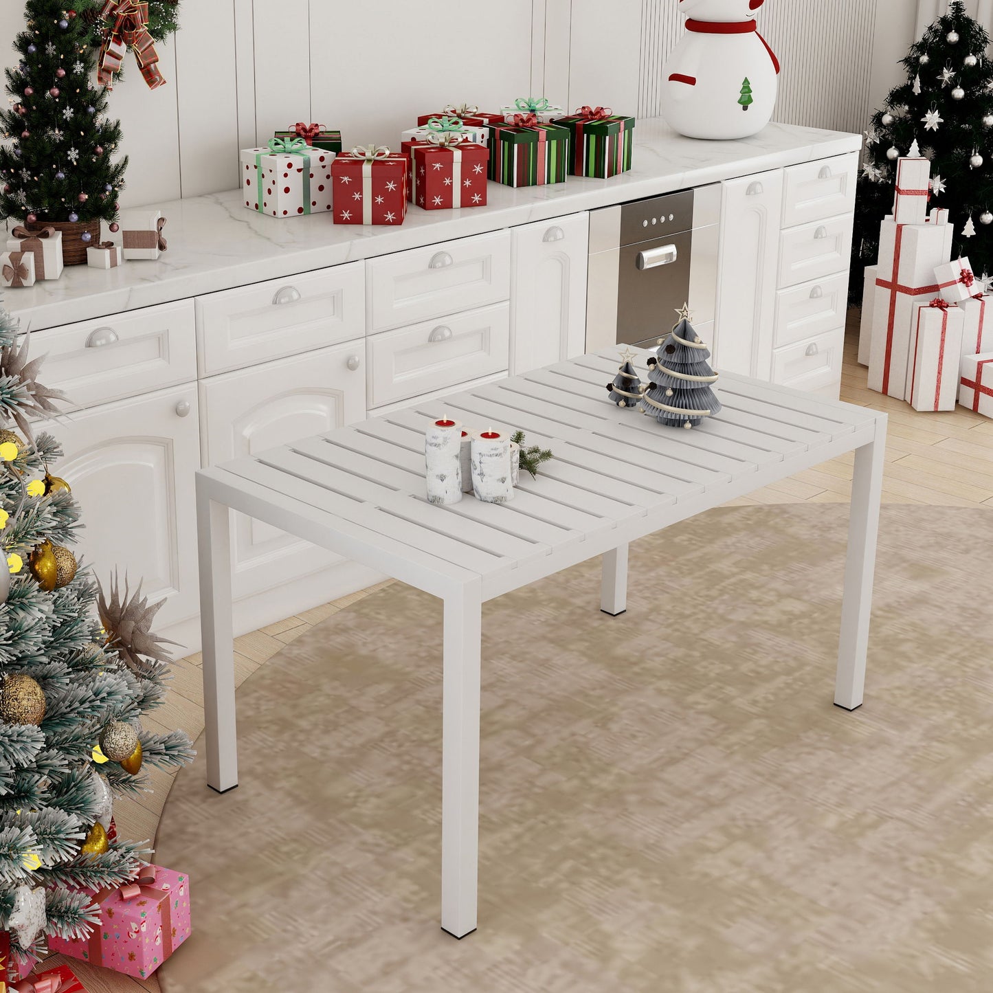 Modern Long Table, UV Resistant And Rust Proof, Pp Tabletop, UV Resistant Powder Coated Metal Legs - Snow White