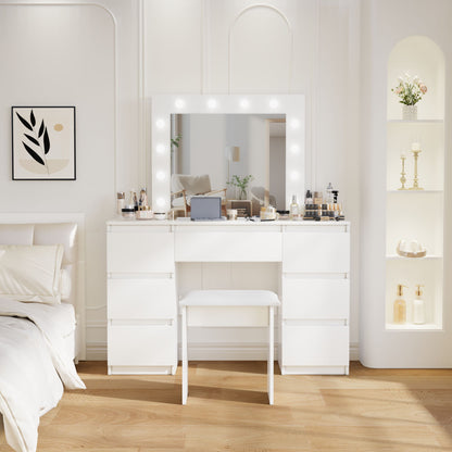 Large Vanity Tables With Mirror And Light - Matte White