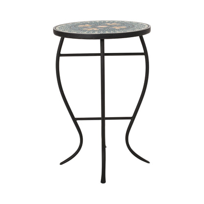 Outdoor Side Table With Tile Mosaic Table Top - Black