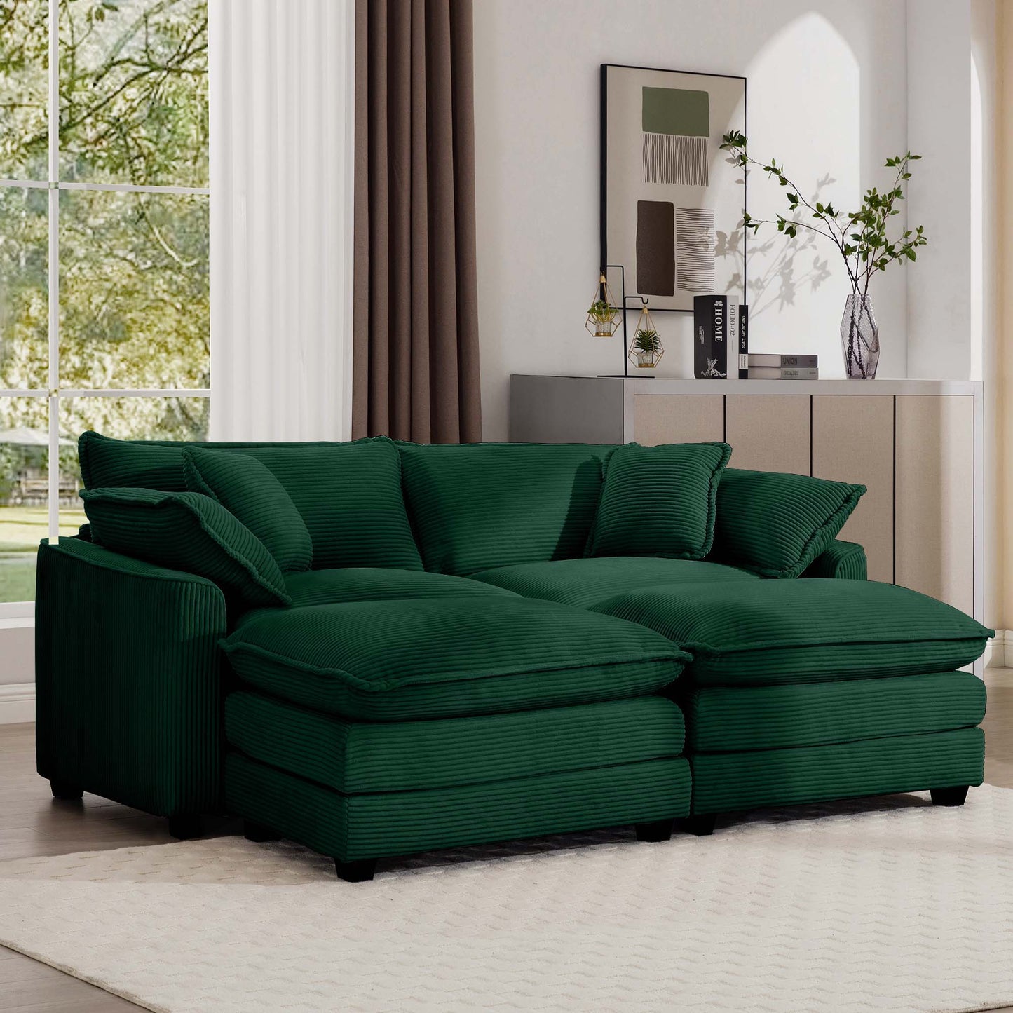 Modern Oversized Modular Cushion Sofa With Ottoman, Low Back, Deep Seating Sofa Set