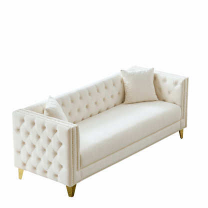 3 Seater Deep Seat Sofa, Sofa With Button Nailhead, Square Arm