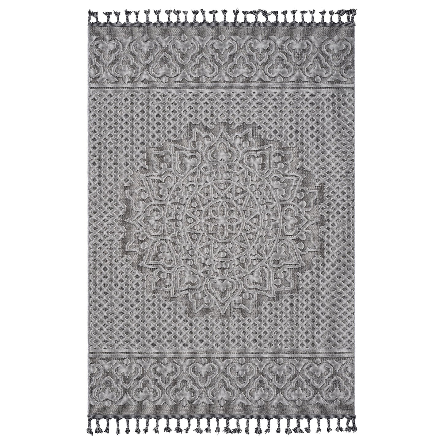 Guros - 8' X 10' Medallion Indoor / Outdoor Area Rug - Gray / White