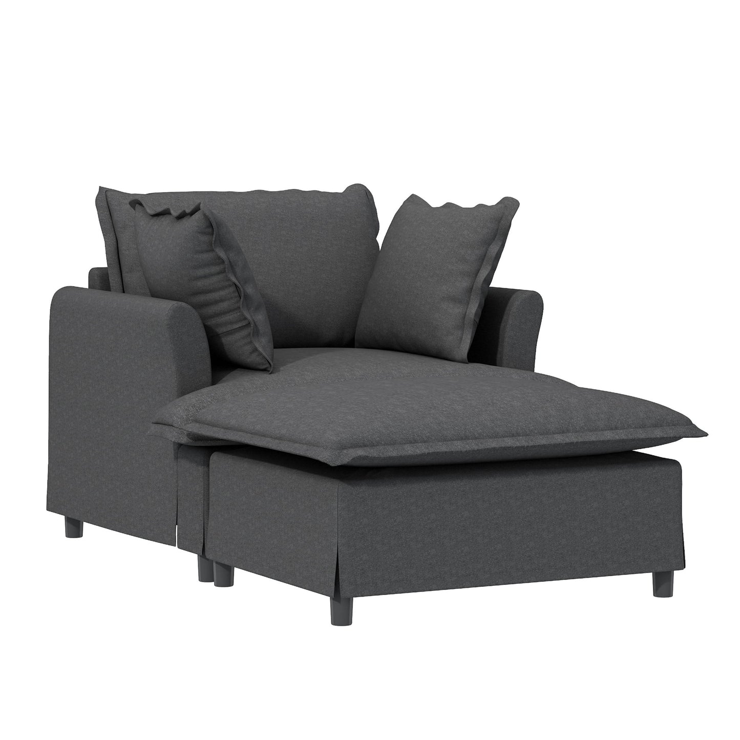 Oversized Chaise Lounge Indoor Single Sofa Bed With Wide Seat, Upholstered Lazy Sleeper Armchair With Movable Ottoman Reading Couch Set